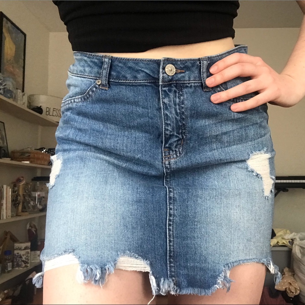 Rewash Brand Denim Destructed Mini Skirt